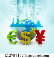 Globe with currency symbols  