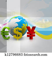 Globe with currency symbols  