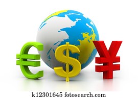 Globe with currency symbols