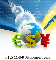 Globe with currency symbols 