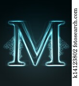 Glowing font. Shiny letter M. Glowing font. Shiny letter M.