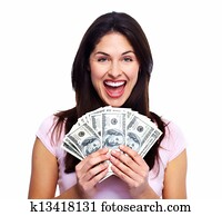 glückliche frau, mit, geld.