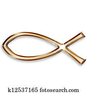 gold christian fish icon on white background gold christian fish icon on white background
