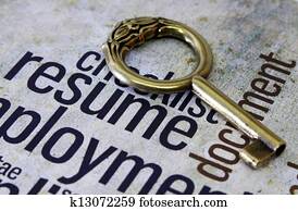 Golden key on resume text Golden key on resume text