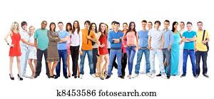 grande, grupo, de, el, joven, sonriente, students., encima, fondo blanco