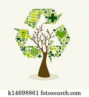 Green recycle symbol concept tree