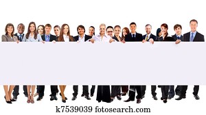 group of business people holding a banner ad isolated on white group of business people holding a banner ad isolated on white