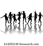 Group of children silhouettes dancing Group of children silhouettes dancing