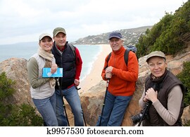 Group of hikers standing in natural trail