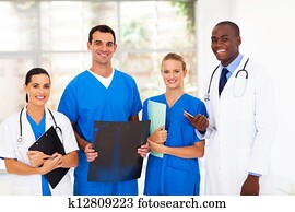 group of medical workers in hospital