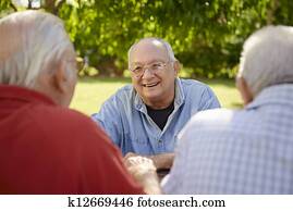 Group of senior men having fun and laughing in park