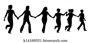 group of women holding hands and running together group of women holding hands and running together