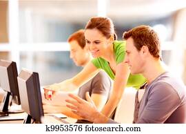 Group of young people working on computer