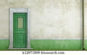 Grunge house facade with front door Grunge house facade with front door