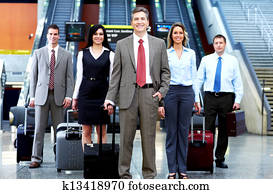 grupa handlowych ludzi, w, aeroport.