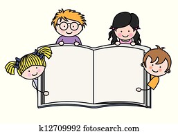 gyerekek, kiállítás, egy, üres beír