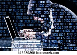 hacker, digitando, ligado, um, laptop