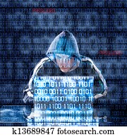 hacker, digitando, ligado, um, laptop