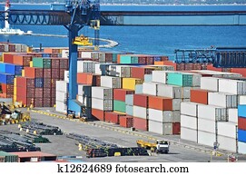 hafen, ladung, kranservice, und, behälter