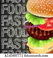 Hamburger with meat, lettuce, cheese and tomato. Hamburger with meat, lettuce, cheese and tomato.