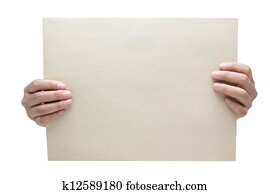 hand houdend, leeg, papier, geïsoleerde, op wit, achtergrond