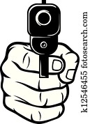 hand with gun (pistol), gun pointed hand with gun (pistol), gun pointed