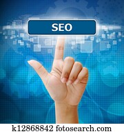 Hand woman press on touch screen interface seo button Hand woman press on touch screen interface seo button