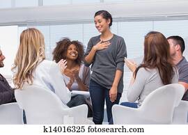 Happy patient has a breakthrough in group therapy Happy patient has a breakthrough in group therapy