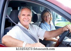 Happy senior couple in the car.
