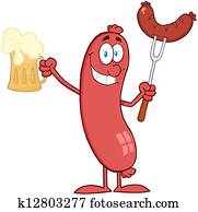 Happy Standing Sausage Holding Beer Happy Standing Sausage Holding Beer