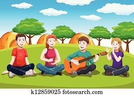 Happy teenagers having fun