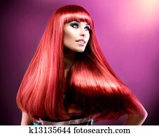 Healthy Straight Long Red Hair. Fashion Beauty Model 
