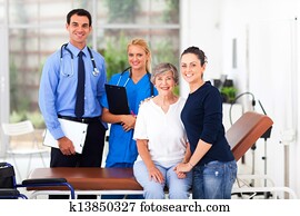 heiter, älter, patient, und, sie, töchterchen, in, klinikum, mit, doktor krankenschwester