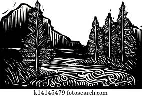 holzschnitt, landschaft holzschnitt, landschaft
