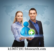 hombre y mujer, con, con, contacto, icono