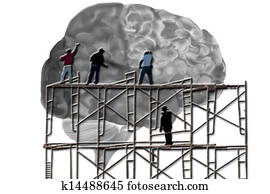 hombres, en, andamio, trabajo encendido, un, cerebro