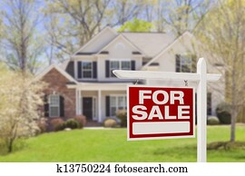 Home For Sale Real Estate Sign and House