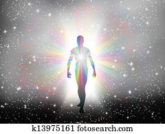 homem, em, arco íris, luz, e, estrelas