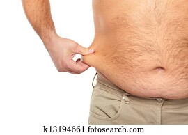 homem gordo, com, um, grande, belly.