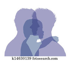 homosexual, mannlig, par, og, deres, baby, fargerik, silhouette