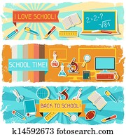 Horizontal banners with an illustration of school objects.