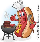 Hot Dog Cartoon Grilling On A Barbecue Hot Dog Cartoon Grilling On A Barbecue