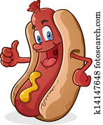 hot dog, daumen hoch, karikatur, zeichen hot dog, daumen hoch, karikatur, zeichen