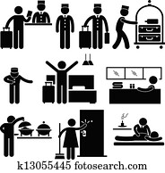 hotel, trabalhadores, e, serviços