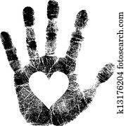 huella de mano, con, corazón