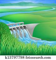Hydro dam water power energy illust Hydro dam water power energy illust