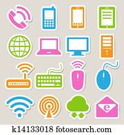Icon set of mobile devices , computer and network connections.