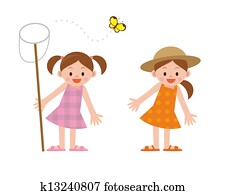 Insect collecting girl Insect collecting girl