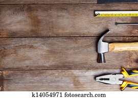 Instruments on wooden table with copy space