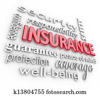 Insurance Word 3D Collage Proteciton Security from Harm